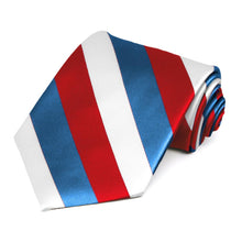 Load image into Gallery viewer, Red, Medium Blue and White Striped Tie