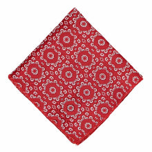 Load image into Gallery viewer, Flat view of red and white floral pattern pocket square