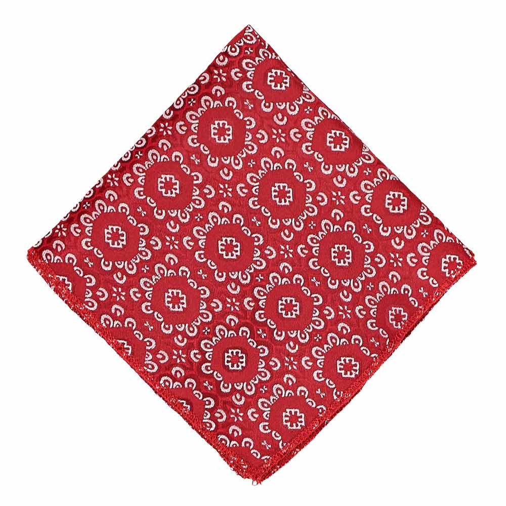 Flat view of red and white floral pattern pocket square