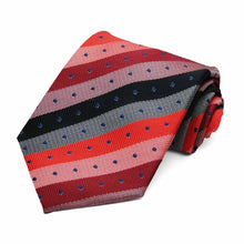 Load image into Gallery viewer, Red and black striped dotted pattern tie