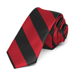 Red and Black Striped Skinny Tie, 2" Width