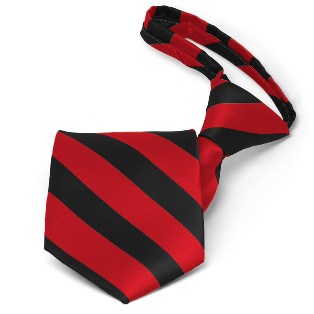 Pre-tied red and black striped zipper tie