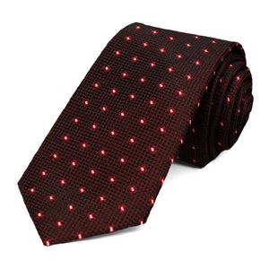 Dark red textured dot slim tie