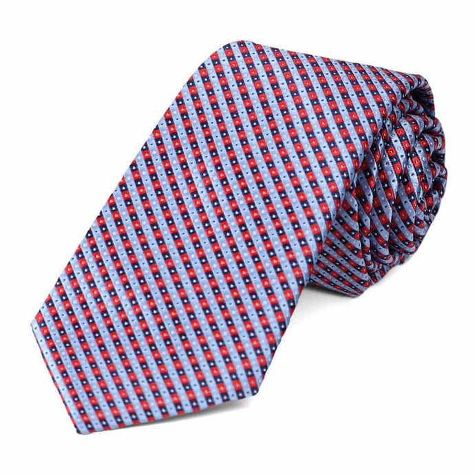 Red and light blue checked slim tie