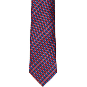 Front view of a red and blue small pattern tie
