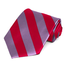 Load image into Gallery viewer, Red and Dark Lavender Striped Tie