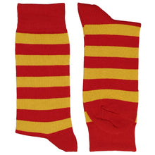 Load image into Gallery viewer, Pair of men&#39;s red and gold striped socks, horizontal stripes