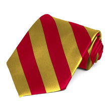 Load image into Gallery viewer, Red and Gold Striped Tie, rolled view
