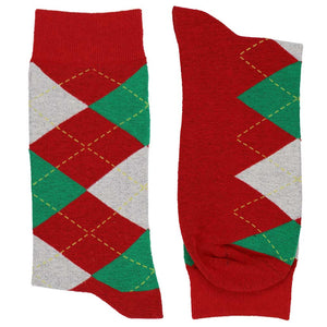 Festive pair of men's red and green argyle Christmas socks