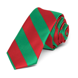Red and Green Striped Skinny Tie, 2" Width