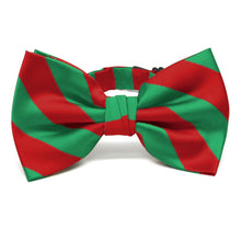 Load image into Gallery viewer, Red and Green Striped Bow Tie