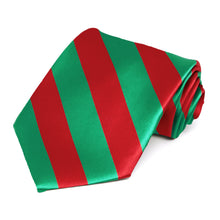Load image into Gallery viewer, Red and Green Extra Long Striped Tie