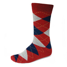 Load image into Gallery viewer, Men&#39;s Red and Navy Blue Argyle Socks