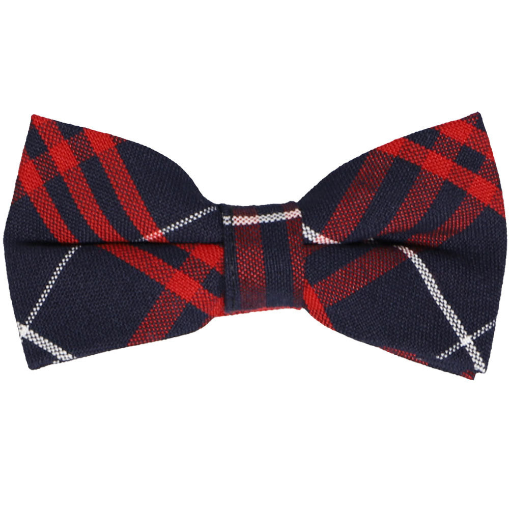 Red and navy blue plaid bow tie