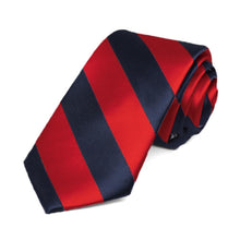 Load image into Gallery viewer, Red and Navy Blue Striped Slim Tie, 2.5&quot; Width
