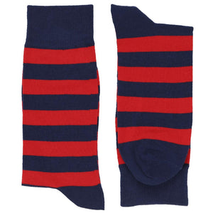 Pair of men's red and navy blue striped dress socks
