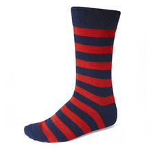 Load image into Gallery viewer, Men&#39;s red and navy blue striped dress socks