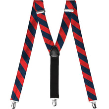 Load image into Gallery viewer, Red and navy blue striped suspenders