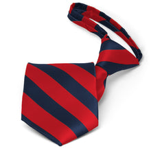 Load image into Gallery viewer, Pre-tied red and navy blue striped zipper tie