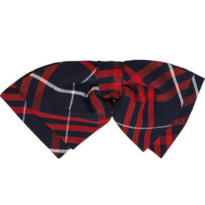 Red and navy blue plaid floppy bow tie