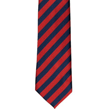 Load image into Gallery viewer, Red and navy striped tie, front view