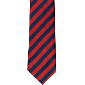 Red and navy striped tie, front view