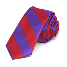 Load image into Gallery viewer, Red and Purple Striped Skinny Tie, 2&quot; Width