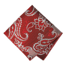 Load image into Gallery viewer, Red and Silver Kilburn Paisley Pocket Square