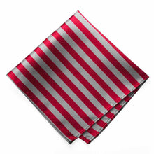 Load image into Gallery viewer, Red and Silver Formal Striped Pocket Square