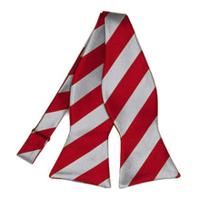 Load image into Gallery viewer, Red and Silver Striped Self-Tie Bow Tie