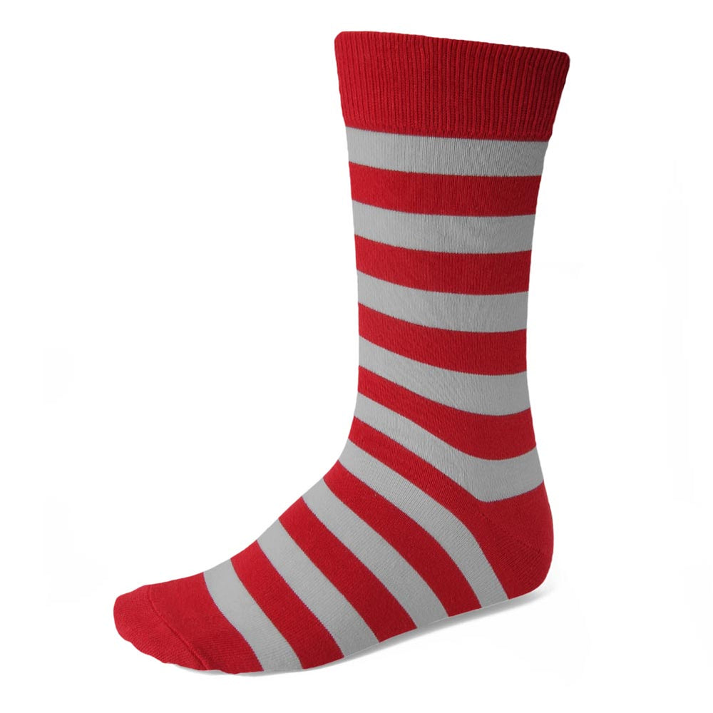 Men's red and silver striped dress sock
