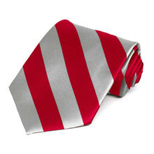 Load image into Gallery viewer, Red and Silver Striped Tie