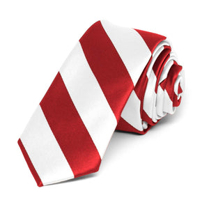 Retreez Red And White Stripe Skinny Tie - 2" Wide Woven Polyester Tie For Men & Women
