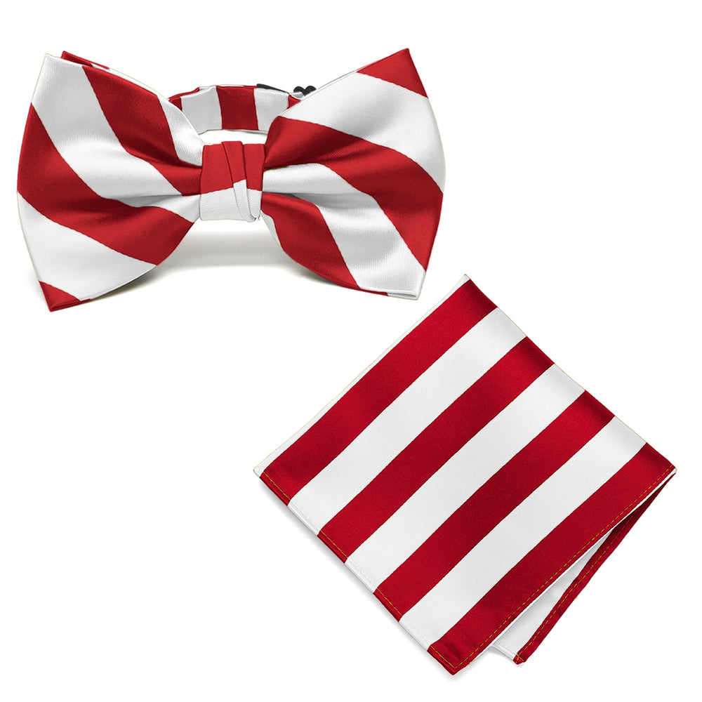 Red and White Striped Bow Tie and Pocket Square Set