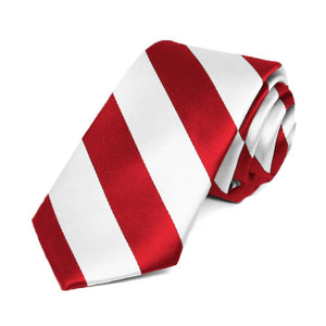 Red and White Striped Slim Tie, 2.5" Width