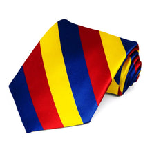 Load image into Gallery viewer, Red, Royal Blue and Yellow Striped Tie