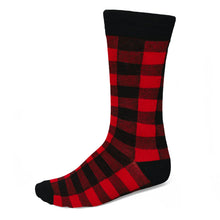 Load image into Gallery viewer, Red and black buffalo plaid socks