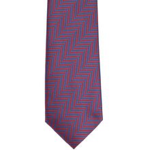 Load image into Gallery viewer, The front of a red and blue chevron striped tie
