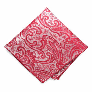 Red paisley pocket square, flat front view