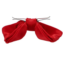 Load image into Gallery viewer, A red clip-on bow tie, opened and ready to attach to shirt