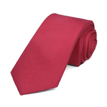 Load image into Gallery viewer, A rolled solid red narrow necktie