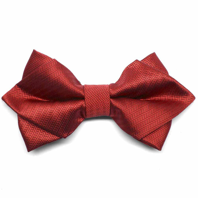 Red Herringbone Diamond Tip Bow Tie
