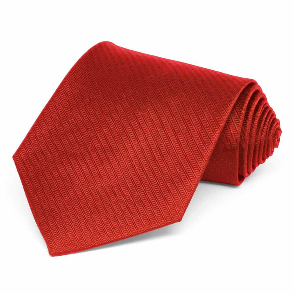 Red Herringbone Silk Extra Long Necktie