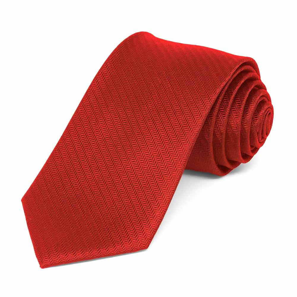 Red Herringbone Silk Slim Necktie, 2.5