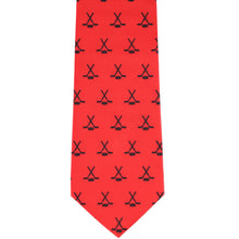 Load image into Gallery viewer, Front view red hockey stick and puck pattern necktie