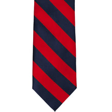 Load image into Gallery viewer, Front view red and navy blue striped necktie