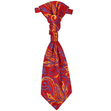 Load image into Gallery viewer, A red paisley cravat, laying flat to show off entire tie