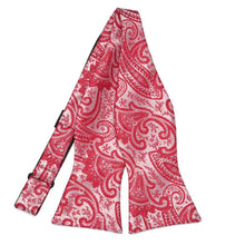 Load image into Gallery viewer, Red paisley self-tie bow tie, untied front view
