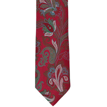 Load image into Gallery viewer, Flat front view of a crimson red paisley tie