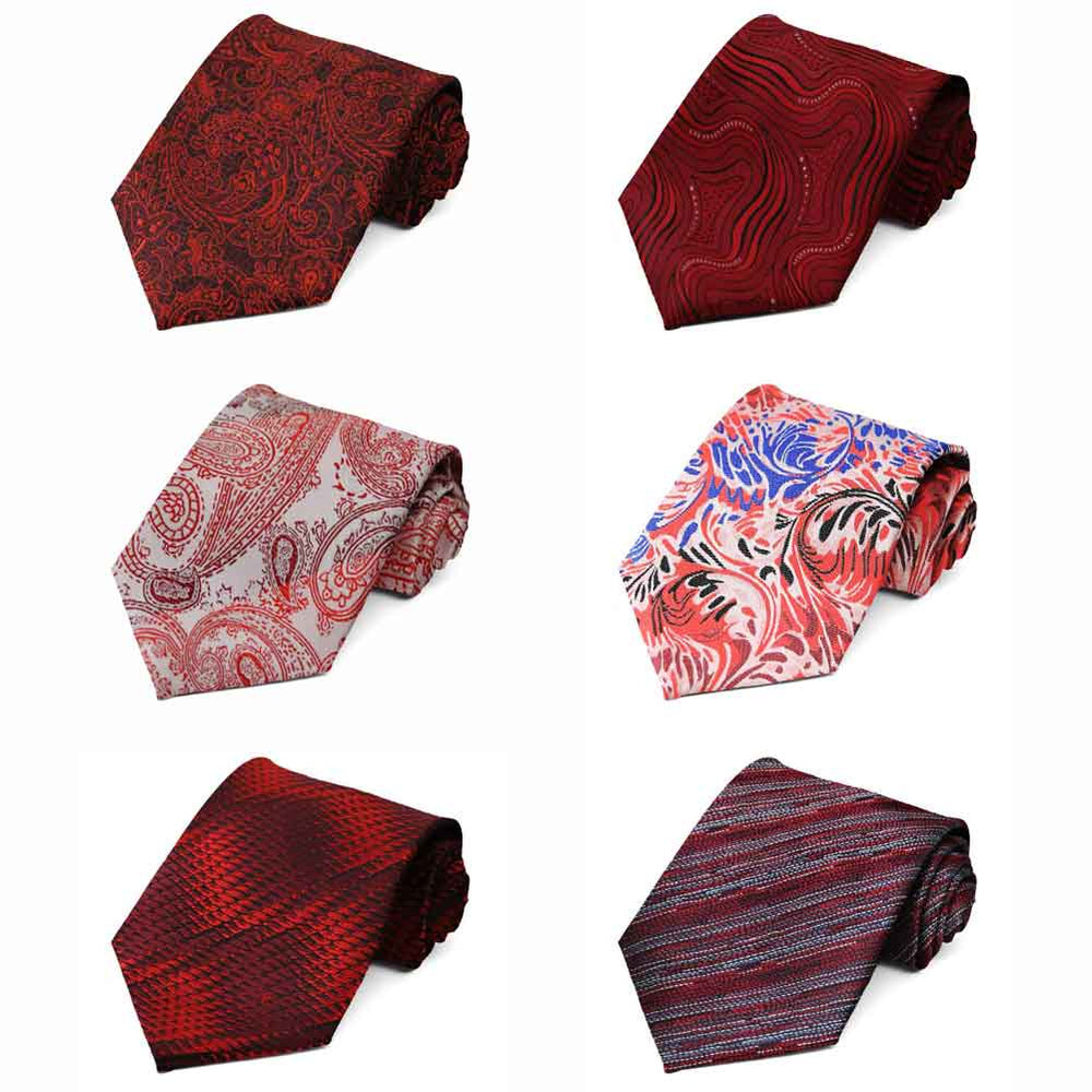 Red Pattern Neckties, 6-Pack